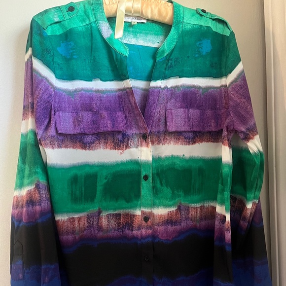 Calvin Klein Purple and Green Long Roll Tab Sleeve - Picture 9 of 12